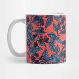 Blackberries on coral red Mug